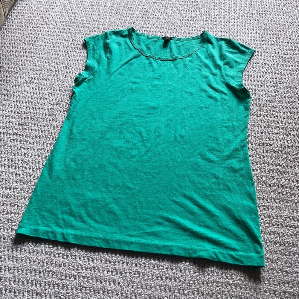 J Crew Green Scoop Neck Tee - Cotton/Linen